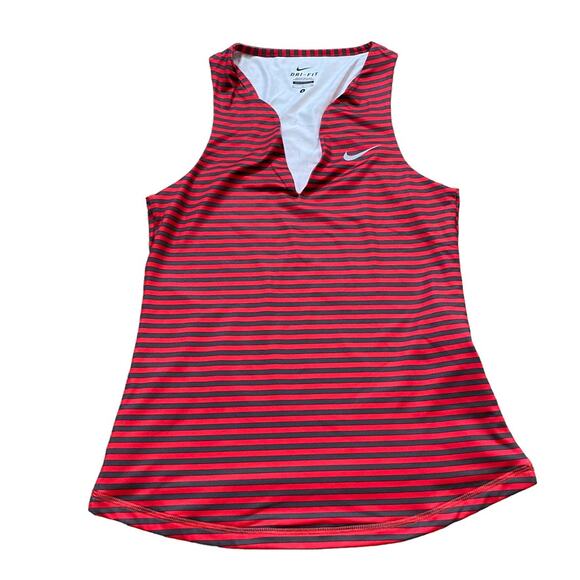Nike Tank V-Neck Red Striped S- Pickleball Tennis Running - Picture 1 of 3